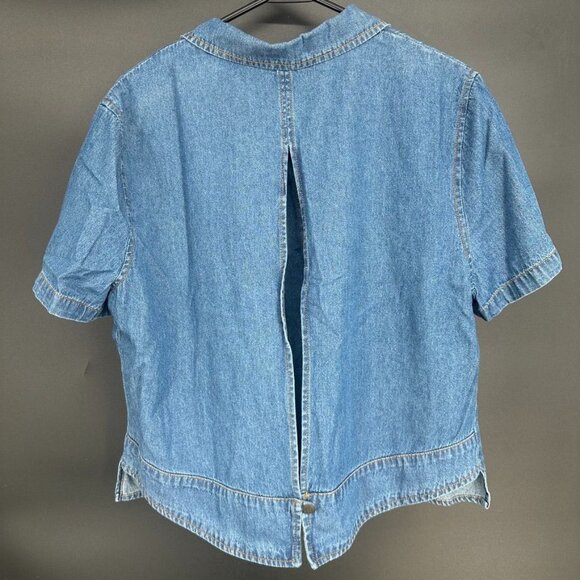 Vintage K Studio Plus Size 14 Denim Embroidered Floral Open Back Button Up Shirt - Picture 5 of 14